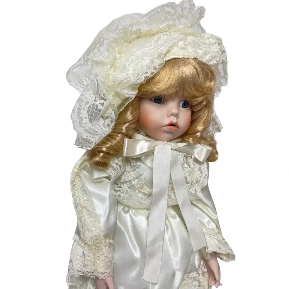 Victorian Porcelain Doll Flora Satin Silk Floral Lace Delicate Cottage Core